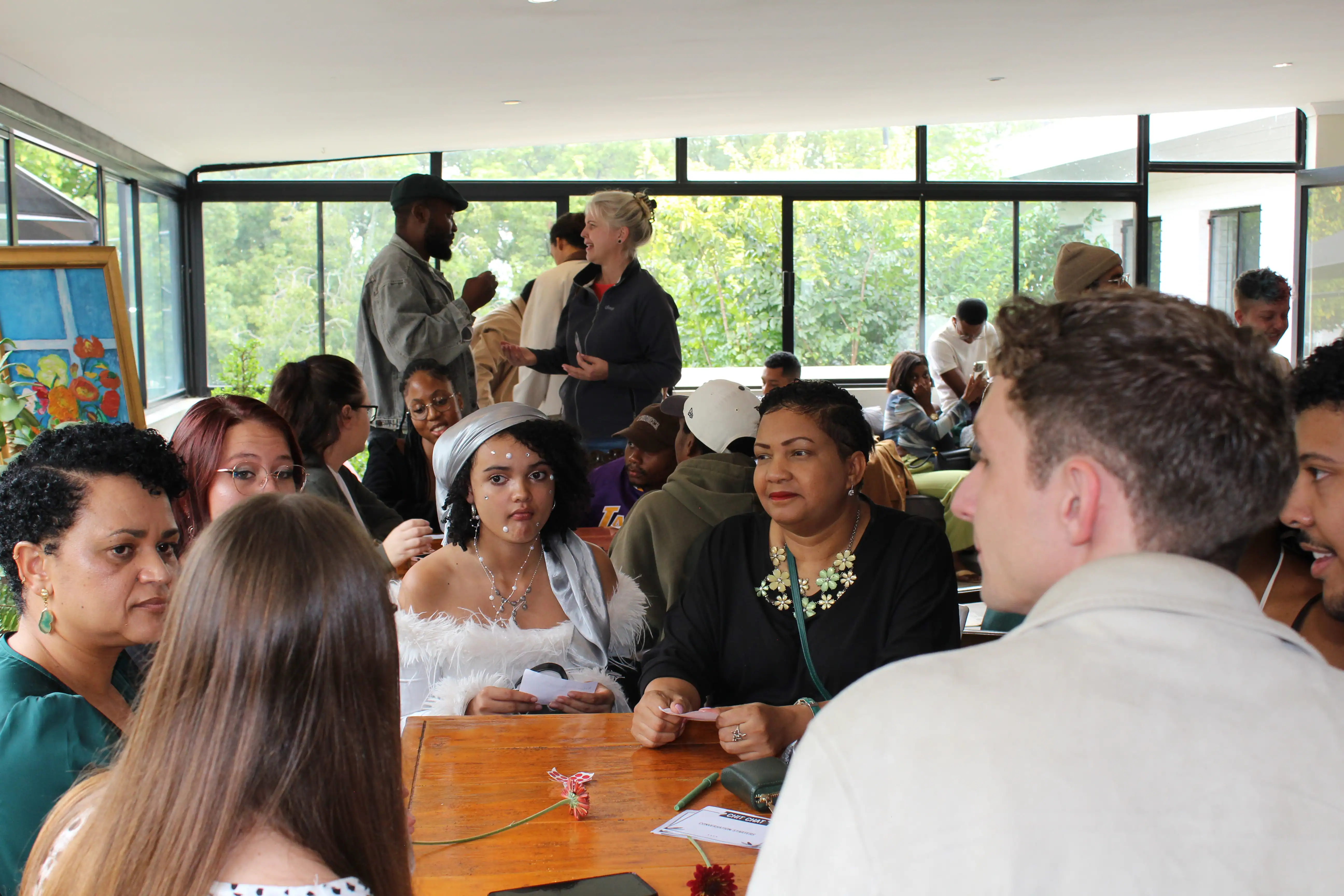 Audience and poets connecting during the immersive book launch game